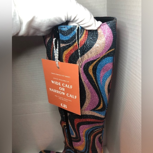 Gianni Bini Cat-Walk Glitter Snip Toe Colorful Swirl Pattern Knee-High Boots NWT - Picture 11 of 16